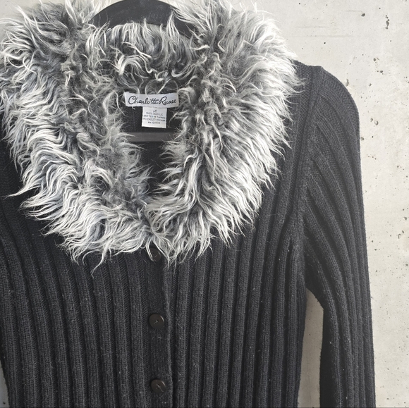 Y2k Charlotte Russe Penny Lane Faux Fur Trim Maxi Cardigan - Black (XS/S) - Picture 6 of 10